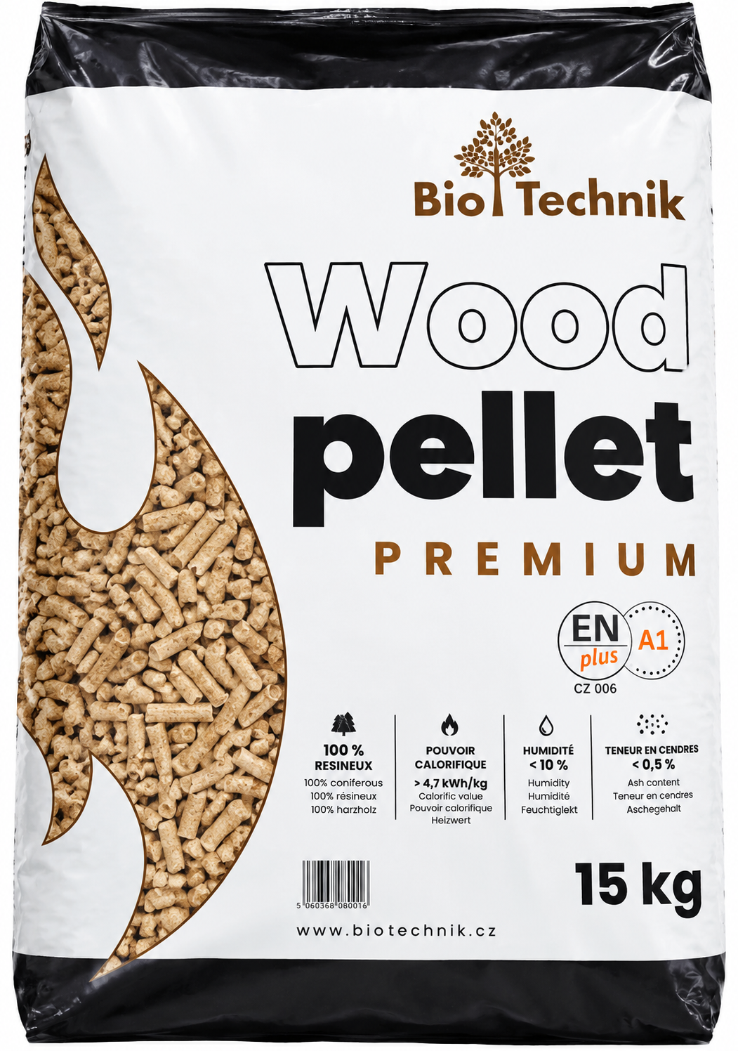BIO-TECHNIK Pelety Drevené pelety 6mm 65x15kg ENplus A1-- 975kg PREMIUM KVALITA